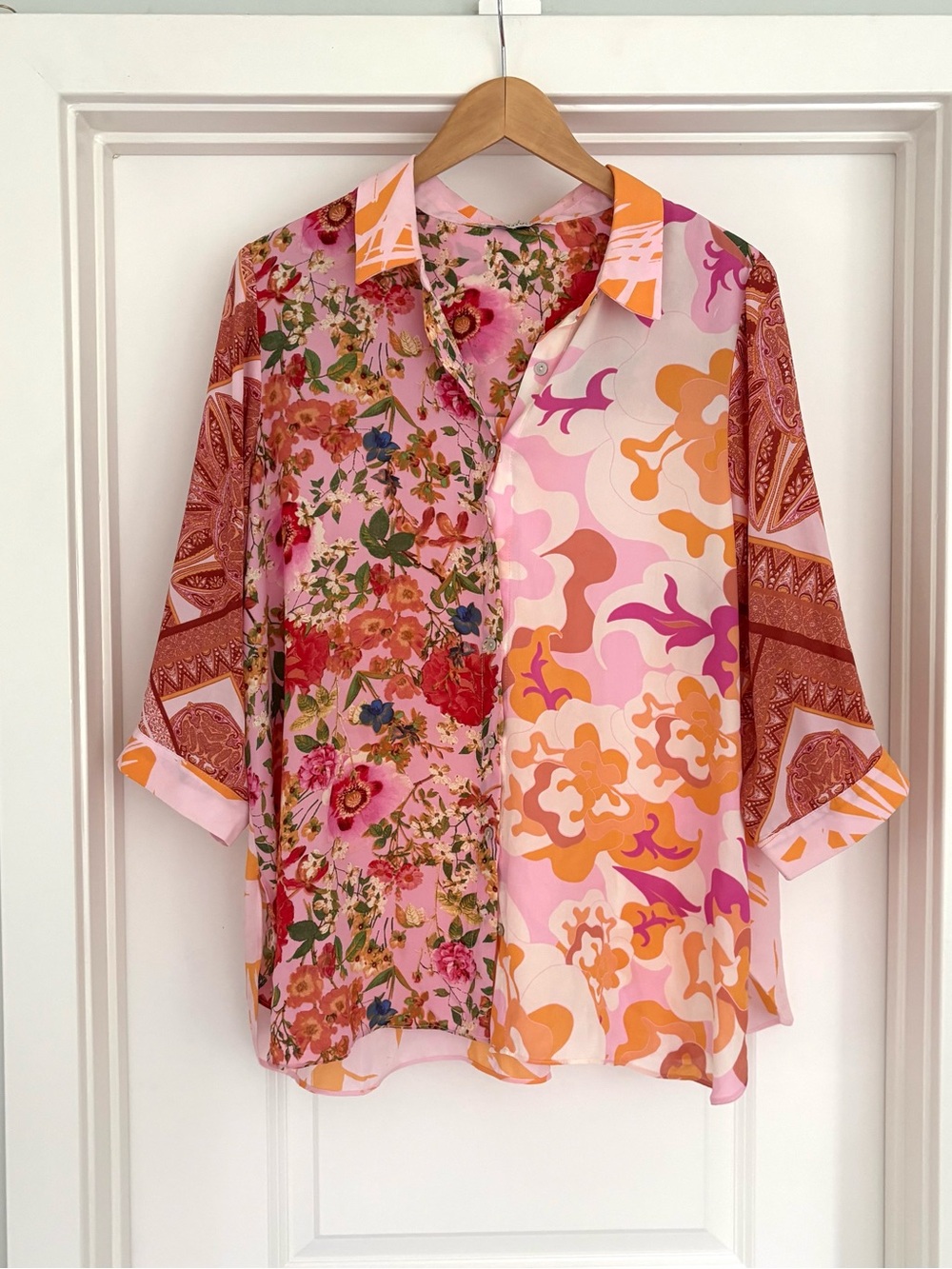 Rose & Olive Patchwork Floral Button Up Top 2X